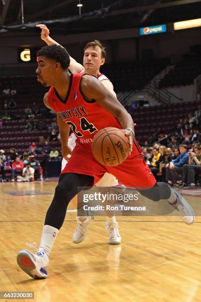 Wesley Saunders of the Windy City Bulls drives to the basket against the Raptors 905 on March 30, 2017 in Mississauga, Ontario, Canada. NOTE TO USER:...