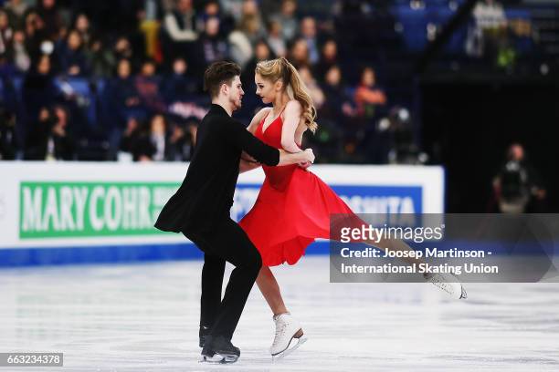Alexandra Stepanova and Ivan Bukin of Russia compete in the Ice Dance Free Dance during day four of the World Figure Skating Championships at...