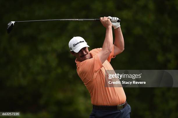 Johnson Wagner hits his tee shot on the second hole during the third round of the Shell Houston Open at the Golf Club of Houston on April 1, 2017 in...