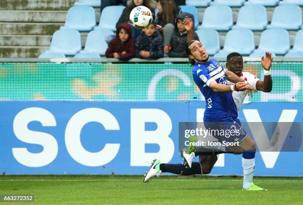 Enzo Crivelli of Bastia during the French Ligue 1 match between Bastia and Lille at Stade Armand Cesari on April 1, 2017 in Bastia, France.