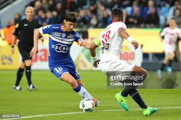 Yannick Cahuzac of Bastia during the French Ligue 1 match between Bastia and Lille at Stade Armand Cesari on April 1, 2017 in Bastia, France.