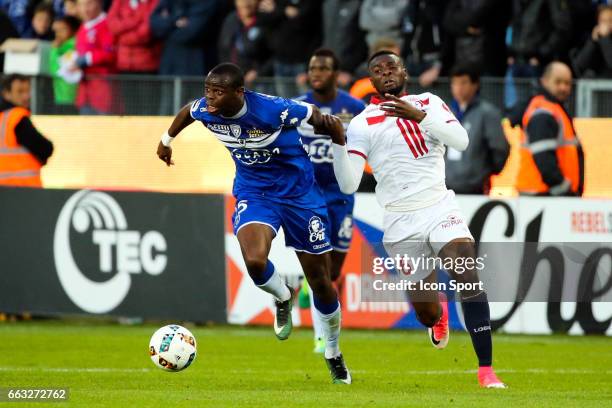 Prince Oniangue of Bastia during the French Ligue 1 match between Bastia and Lille at Stade Armand Cesari on April 1, 2017 in Bastia, France.