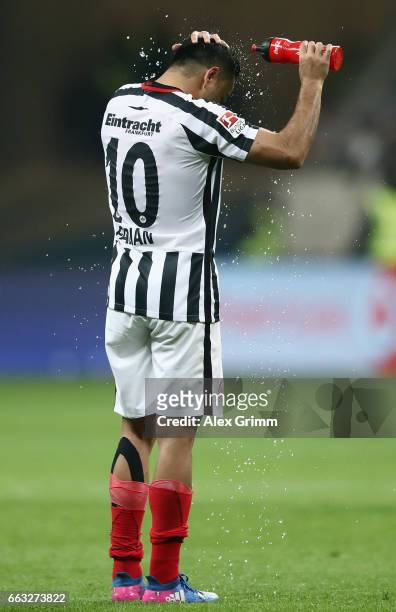 Marco Fabian of Frankfurt reacts after the Bundesliga match between Eintracht Frankfurt and Borussia Moenchengladbach at Commerzbank-Arena on April...