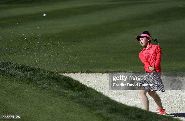 Lucy Li of the United States plays her fourth shot on the par 5, ninth hole during the completion of the second round of the 2017 ANA Inspiration...