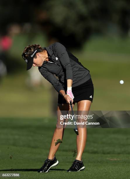 Paula Creamer of United States plays her second shot at the par 4, 12th hole during the completion of the second round of the 2017 ANA Inspiration...