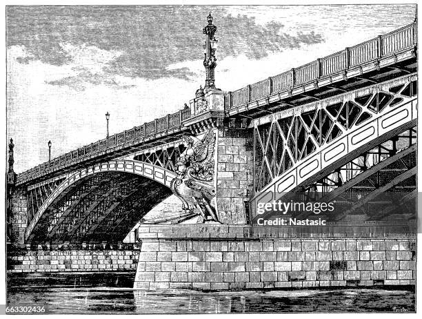 margaret bridge - budapest, hungary - street budapest stock illustrations