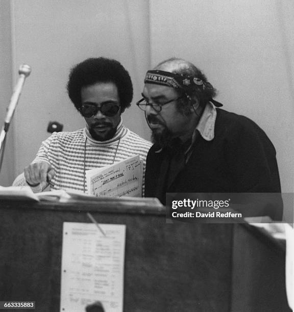 American composer and record producer Quincy Jones in a recording studio, circa 1973.