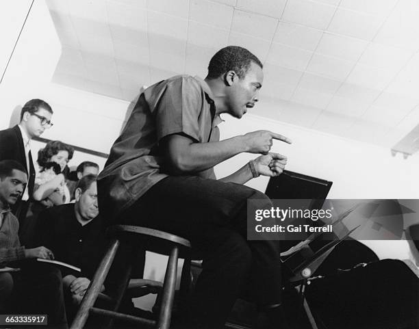 American composer and record producer Quincy Jones at work in a recording studio, 1963.