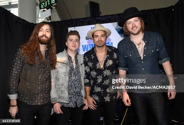 Musicians Graham DeLoach, Bill Satcher, Zach Brown and Michael Hobby of A Thousand Horses attend the 52nd Academy Of Country Music Awards...