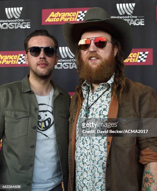 Musicians T.J. Osborne and John Osborne of Brothers Osborne attends the 52nd Academy Of Country Music Awards Cumulus/Westwood One Radio Remotes at...
