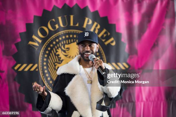 Rapper Big Sean speaks during the Sean Anderson Foundation Mogul Prep Tour at The Madison Building on April 1, 2017 in Detroit, Michigan.