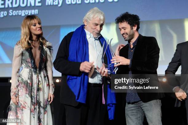 Sveva Alviti , Jacques Weber and Rodrigo Sorogoyen attend the closing ceremony of 9th Beaune International Thriller Film Festival on April 1, 2017 in...
