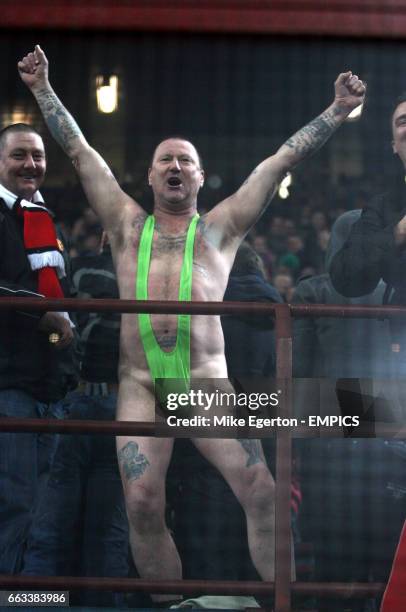 Manchester United fan wears a Mankini in the stands