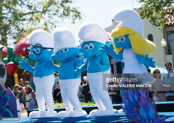 The Smurfs perform at Columbia Pictures and Sony Pictures Animation World Premiere of "Smurfs: The Lost Village" at Arclight Culver City, on April 1...