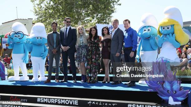 Actors Danny Pudi, Joe Manganiello, Meghan Trainor, Demi Lovato, Ariel Winter, Jack McBrayer and Jeff Dunham attend the premiere of Sony Pictures'...