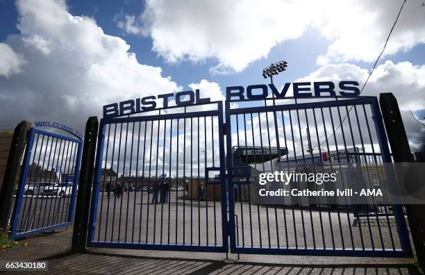 General view of the gates outside ahead of the Sky Bet League One match between Bristol Rovers and Shrewsbury Town at Memorial Stadium on April 1,...