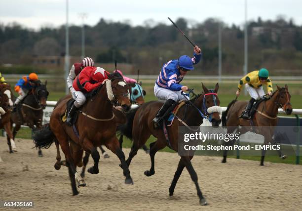 Robert Winston riding Jord wins the Enjoy The Lucky 7 Group Offer Handicap Stakes at Wolverhampton Racecourse