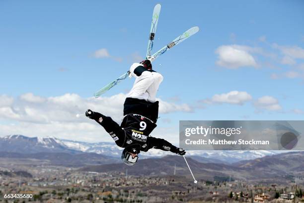 Hunter Bailey competes in the big final of the men's dual moguls during the US Freestyle Championships at Steamboat Resort on April 1, 2017 in...