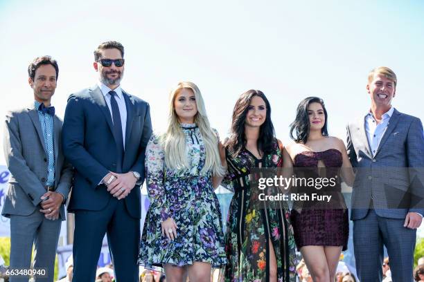 Cast members Danny Pudi, Joe Manganiello, Meghan Trainor, Demi Lovato, Ariel Winter and Jack McBrayer arrive at the premiere of Sony Pictures'...