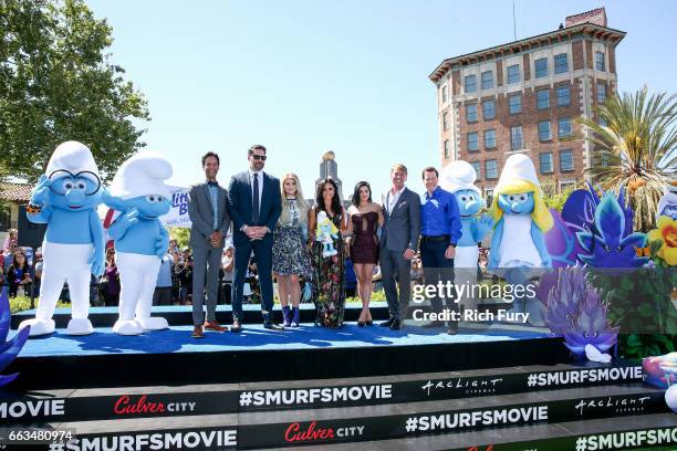 Cast members Danny Pudi, Joe Manganiello, Meghan Trainor, Demi Lovato, Ariel Winter, Jack McBrayer and Jeff Dunham arrive at the premiere of Sony...