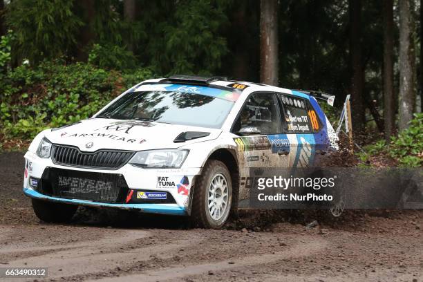 And BJORN DEGANDT in SKODA FABIA R5 of RALLYTECHNOLOGY in action during the Graninhais of the FIA ERC Azores Airlines Rallye 2017 in Ponta Delgada,...