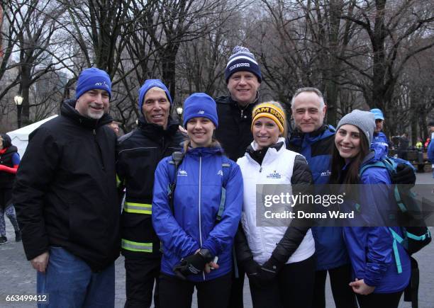 Peter Ciaccia, Boomer Esiason, Michaela Johnson and Michael Capiraso appear during Boomer's Cystic Fibrosis "Run To Breathe" Charity Event at Central...