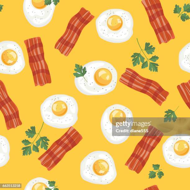 fresh breakfast and eggs seamless pattern - breakfast background stock illustrations