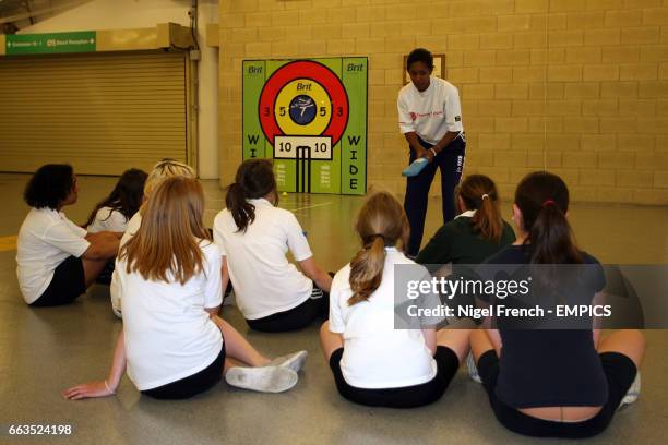 Surrey's Ebony Rainford Brent gives a coaching session to School girls in the Lambeth Hall