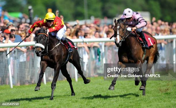 Strike Shot ridden by William Buick holds off Goodbye Earl ridden by Slade O'Hara wins the E.b.f. Tomboy Cavanagh Maiden Stakes