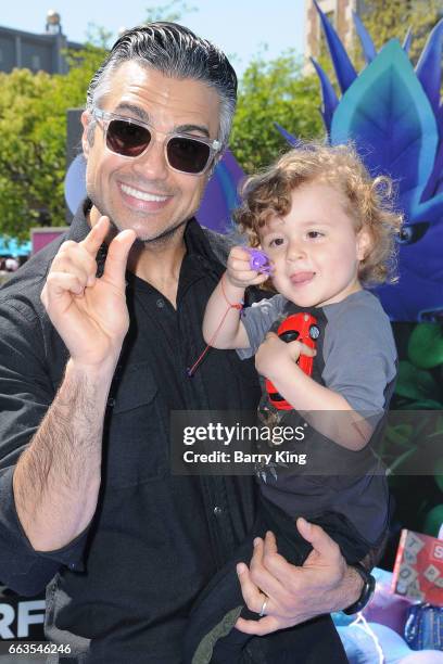 Actor Jaime Camil and son Jaime Camil III attend the premiere of Sony Pictures' 'Smurfs: The Lost Village' at ArcLight Cinemas on April 1, 2017 in...