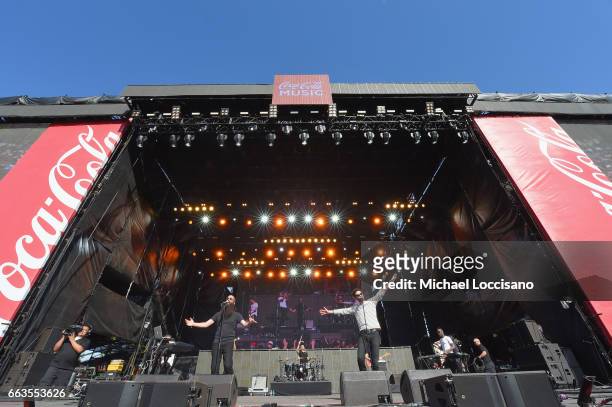 Musicians Sebu Simonian and Ryan Merchant of the band Capital Cities perform at Coca-Cola Music during the NCAA March Madness Music Festival 2017 on...