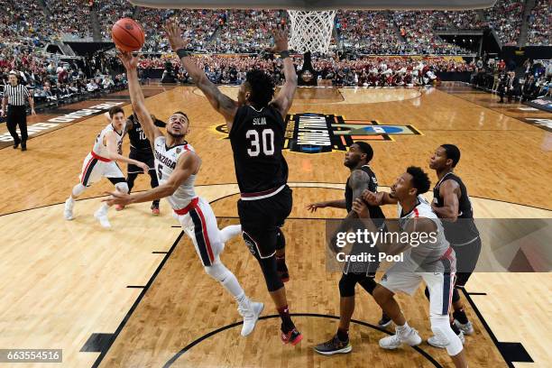 Nigel Williams-Goss of the Gonzaga Bulldogs shoots against Chris Silva of the South Carolina Gamecocks in the second half during the 2017 NCAA Men's...