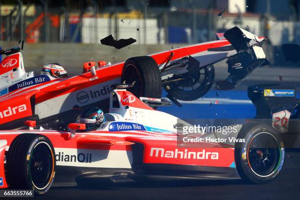 Felix Rosenqvist of Sweden and Mahindra Racing Team and Nick Heidfeld of Germany and Mahindra Racing Team on crash accident during the 2017 FIA...