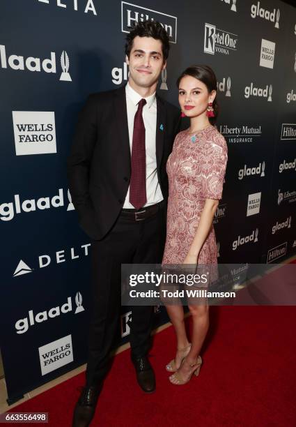 Actor Matthew Daddario and Esther Kim attend the 28th Annual GLAAD Media Awards in LA at The Beverly Hilton Hotel on April 1, 2017 in Beverly Hills,...