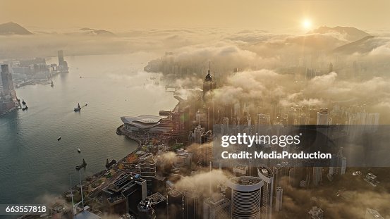 Hong Kong from air at sun rise Hong Kong from air at sun rise