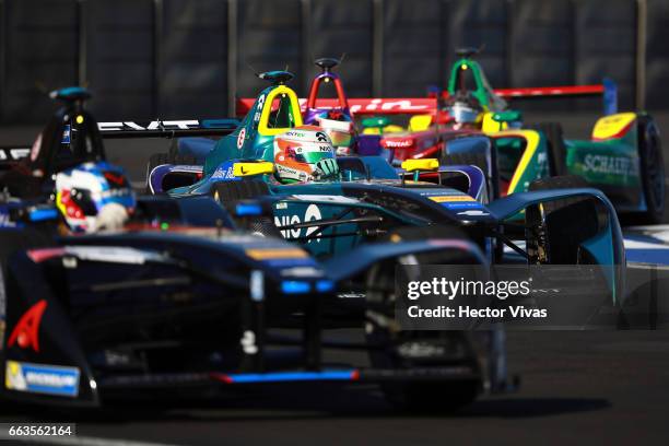 Nelson Piquet Jr of Brazil and NexTev NIO Team competes during the 2017 FIA Formula E Mexico City ePrix at Hermanos Rodriguez Race Track on April 01,...