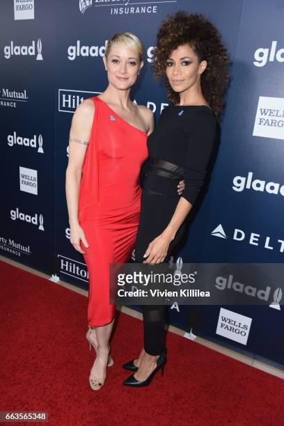 Actors Teri Polo and Sherri Saum attend the 28th Annual GLAAD Media Awards in LA at The Beverly Hilton Hotel on April 1, 2017 in Beverly Hills,...