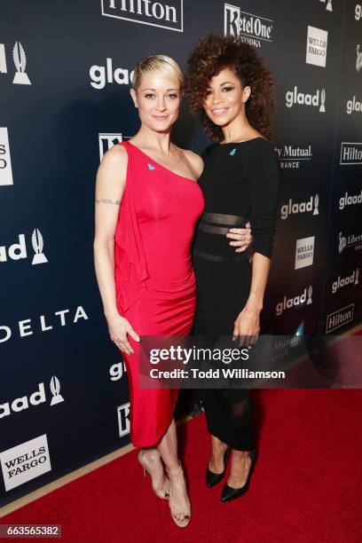 Actors Teri Polo and Sherri Saum attend the 28th Annual GLAAD Media Awards in LA at The Beverly Hilton Hotel on April 1, 2017 in Beverly Hills,...