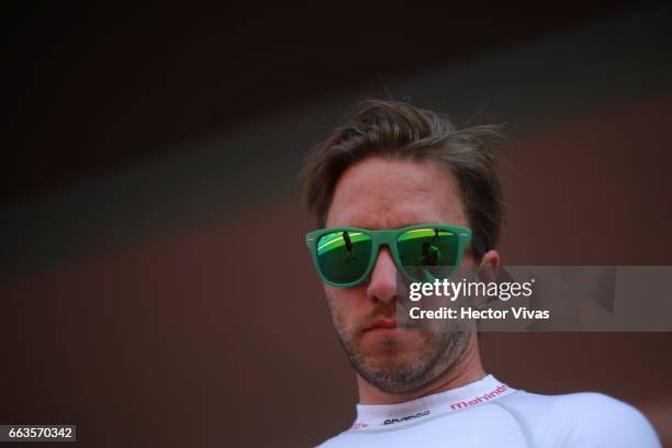 Nick Heidfeld of Germany and Mahindra Racing Team looks on during the 2017 FIA Formula E Mexico City ePrix at Hermanos Rodriguez Race Track on April...