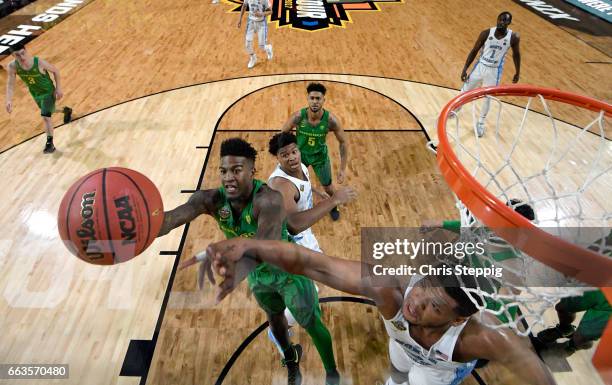 Jordan Bell of the Oregon Ducks goes up for a layup against the North Carolina Tar Heels during the 2017 NCAA Photos via Getty Images Men's Final...