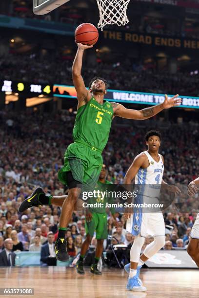 Tyler Dorsey of the Oregon Ducks shoots the ball during the 2017 NCAA Photos via Getty Images Men's Final Four Semifinal against the North Carolina...