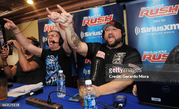 Dave LaGreca and Wrestler Bully Ray interact with the audience during the SiriusXM's Busted Open Live From WrestleMania 33on April 1, 2017 in Orlando...