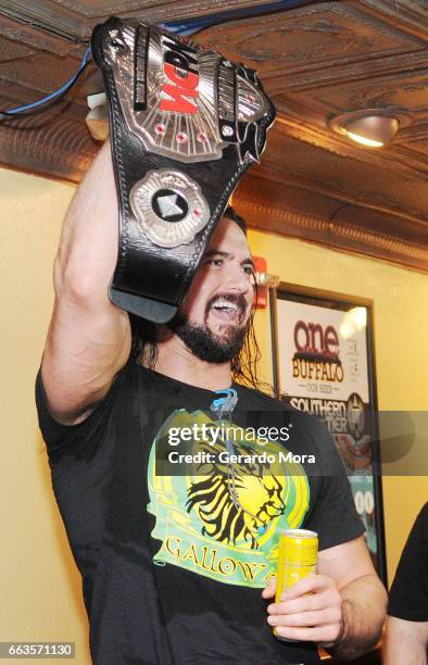 Wrestler Drew Galloway greets the audience the during SiriusXM's Busted Open Live From WrestleMania 33on April 1, 2017 in Orlando City.