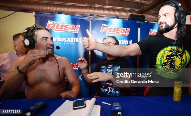 Larry Dallas and Wrestler Drew Galloway greet during SiriusXM's Busted Open Live From WrestleMania 33on April 1, 2017 in Orlando City.