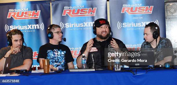 Larry Dallas, Dave LaGreca, Wrestler Bully Ray and Doug Mortman speak during the SiriusXM's Busted Open Live From WrestleMania 33on April 1, 2017 in...