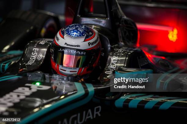 In this handout image supplied by Formula E, Mitch Evans of New Zealand driving the Panasonic Jaguar Racing Jaguar I-TYPE car during the Mexico City...