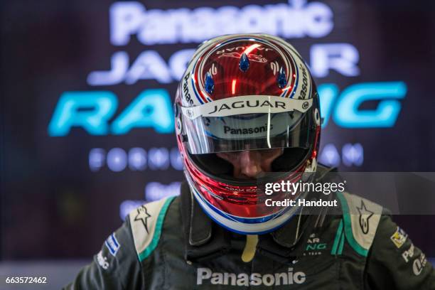 In this handout image supplied by Formula E, Adam Carroll of Great Britain and Panasonic Jaguar Racing during the Mexico City ePrix, fourth round of...