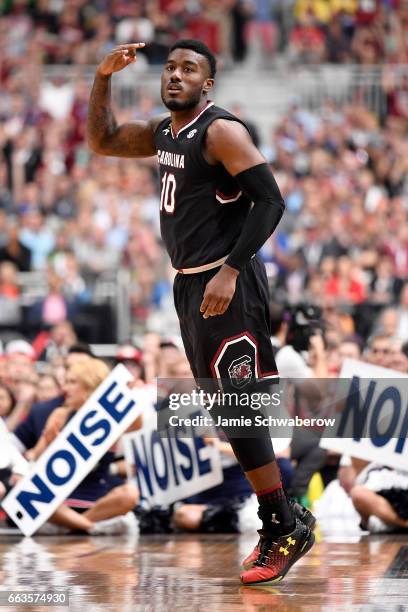 Duane Notice of the South Carolina Gamecocks reacts against the Gonzaga Bulldogs during the 2017 NCAA Photos via Getty Images Men's Final Four...