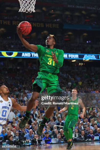 Dylan Ennis of the Oregon Ducks attempts a lay up against the North Carolina Tar Heels during the 2017 NCAA Men's Final Four Semifinal at University...