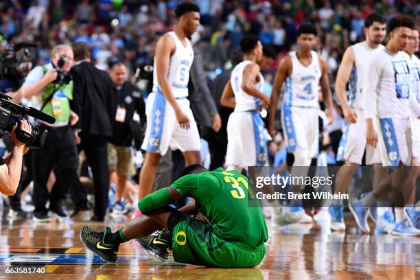Dylan Ennis of the Oregon Ducks reacts to the loss during the 2017 NCAA Photos via Getty Images Men's Final Four Semifinal against the North Carolina...